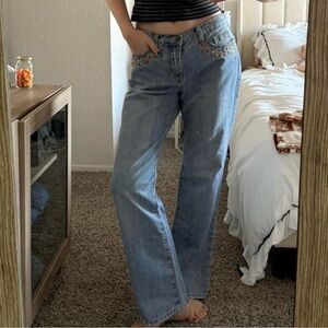 Y2k Embroidered low rise flare jeans
